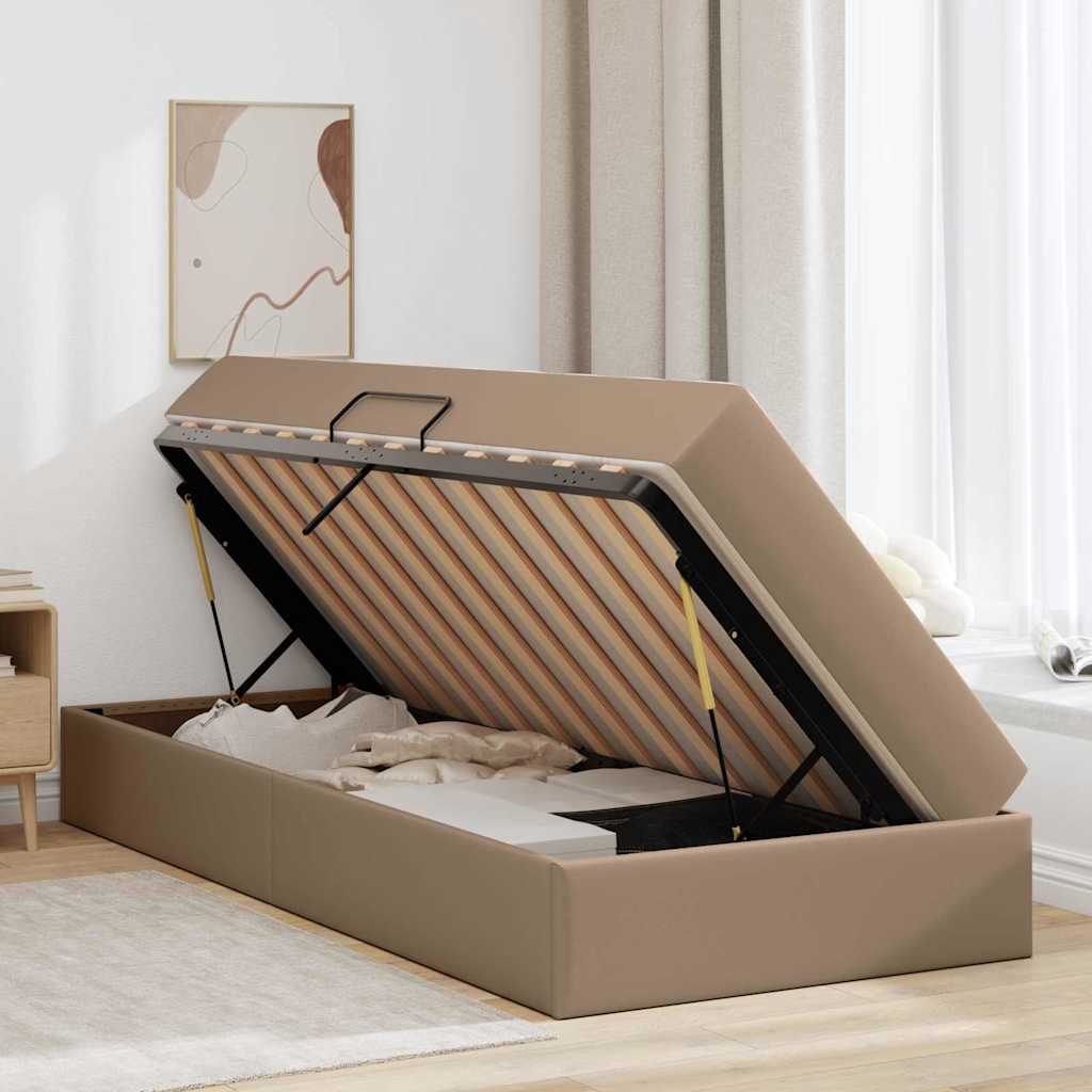 Cama con almacenamiento y colchón 2 pcs Capuchino Cuero
