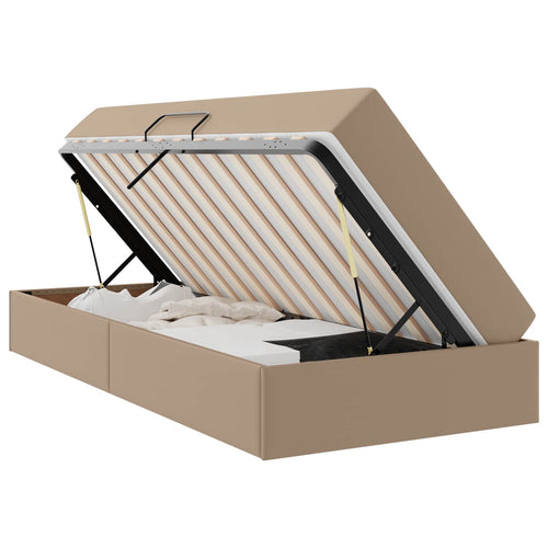 Cama con almacenamiento y colchón 2 pcs Capuchino Cuero