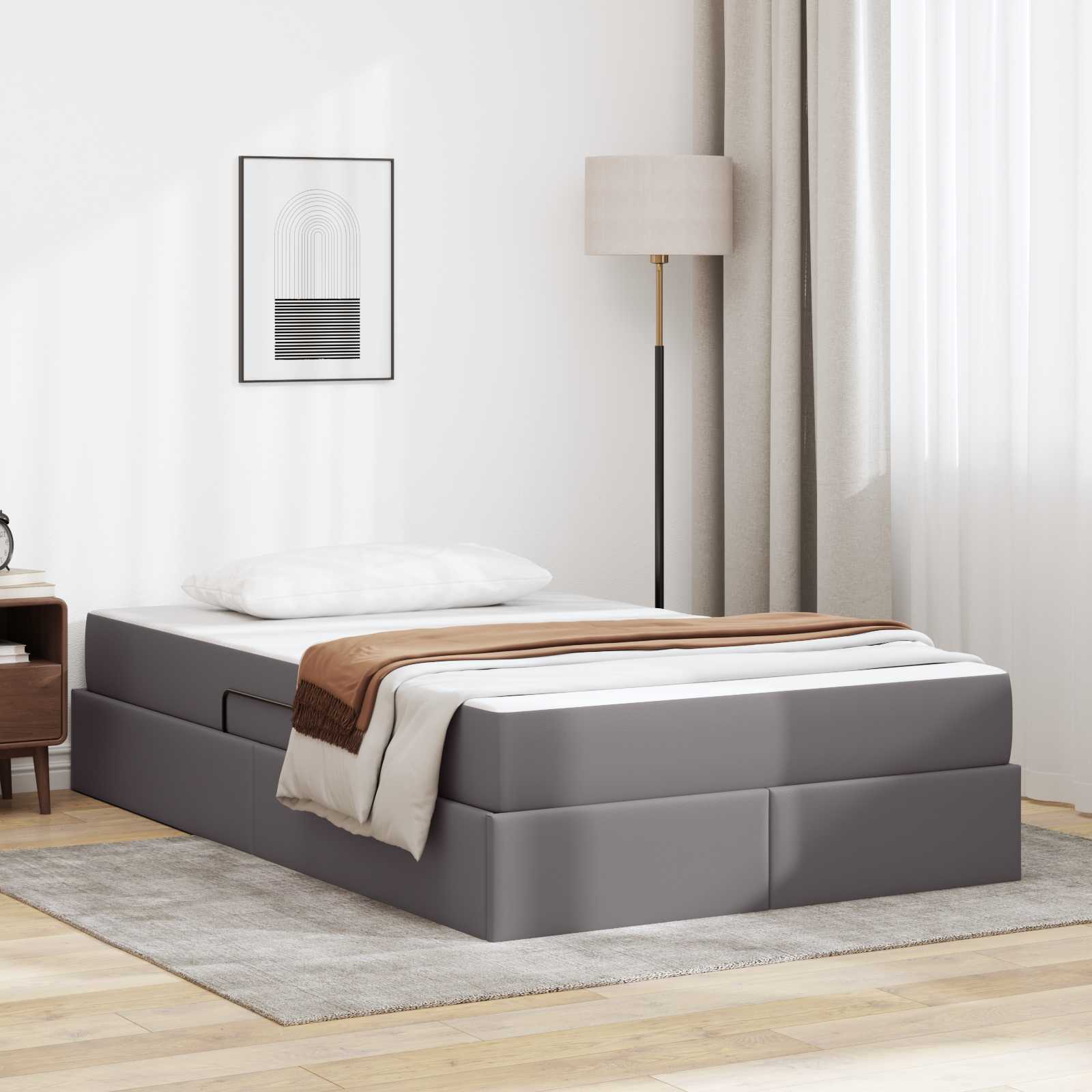 Cappuccino Leather 2 pcs Storage Bed with Mattress