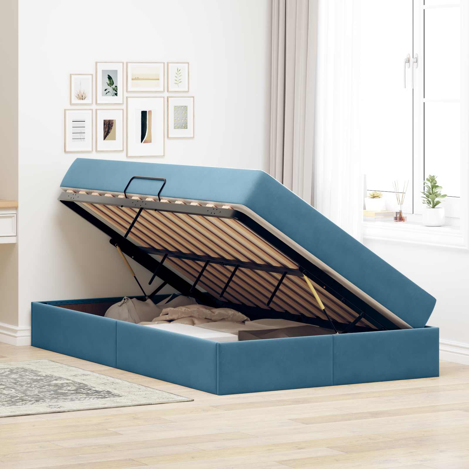 Cama con almacenamiento y colchón Azul 120 x 190 cm Terciopelo