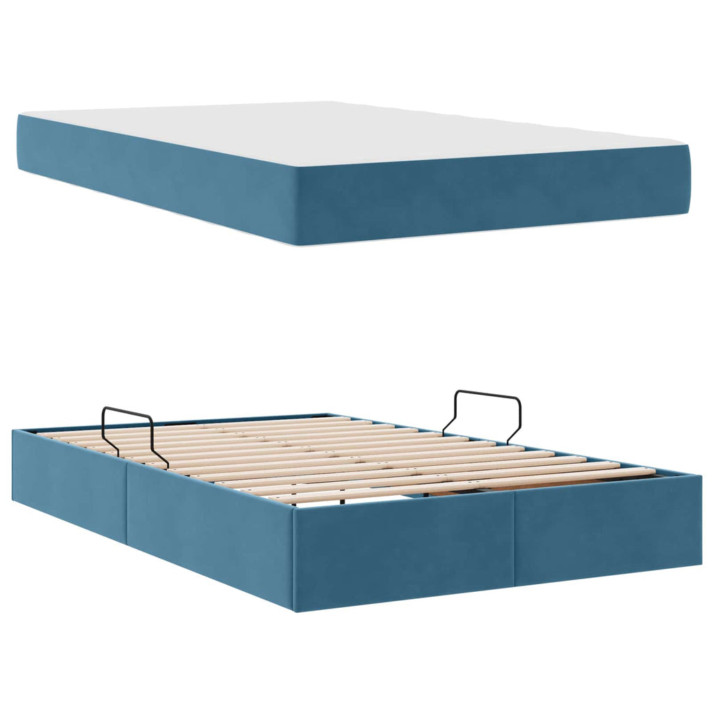 Cama con almacenamiento y colchón Azul 120 x 190 cm Terciopelo