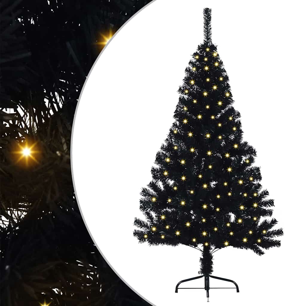 Árbol de Navidad Artificial Preiluminado Negro 120 cm PVC