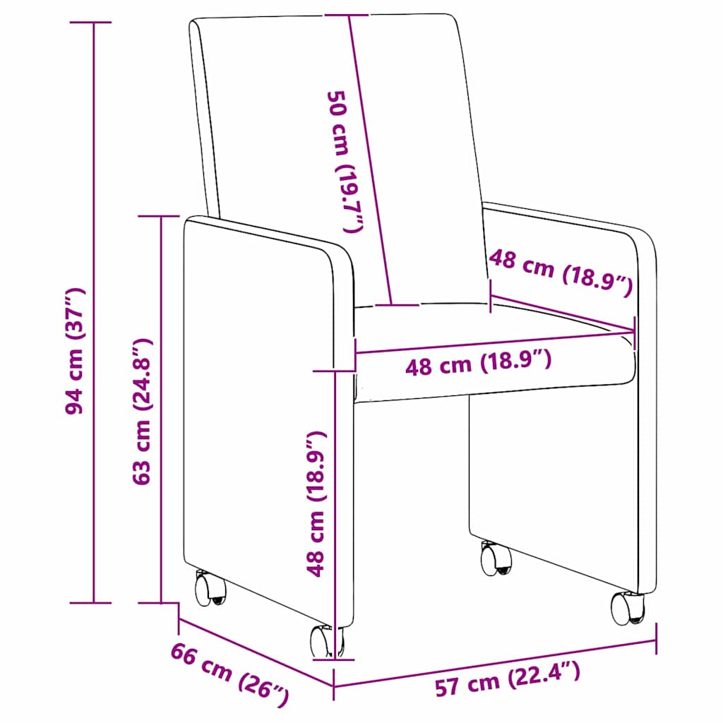 Sillas de Comedor con Ruedas 2 pcs Azul 57 x 66 x 94 cm
