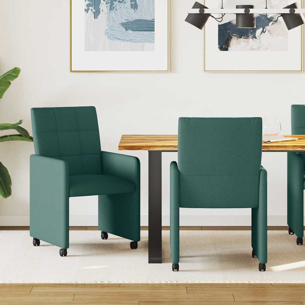 Dining Chairs with Wheels 2 pcs Blue 58 x 65 x 94 cm fabric