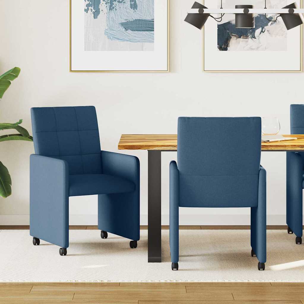 Sillas de Comedor con Ruedas 2 pcs Azul 58 x 65 x 94 cm tela
