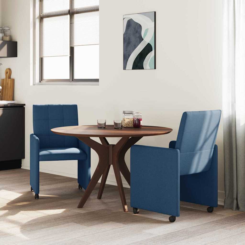 Sillas de Comedor con Ruedas 2 pcs Azul 58 x 65 x 94 cm tela