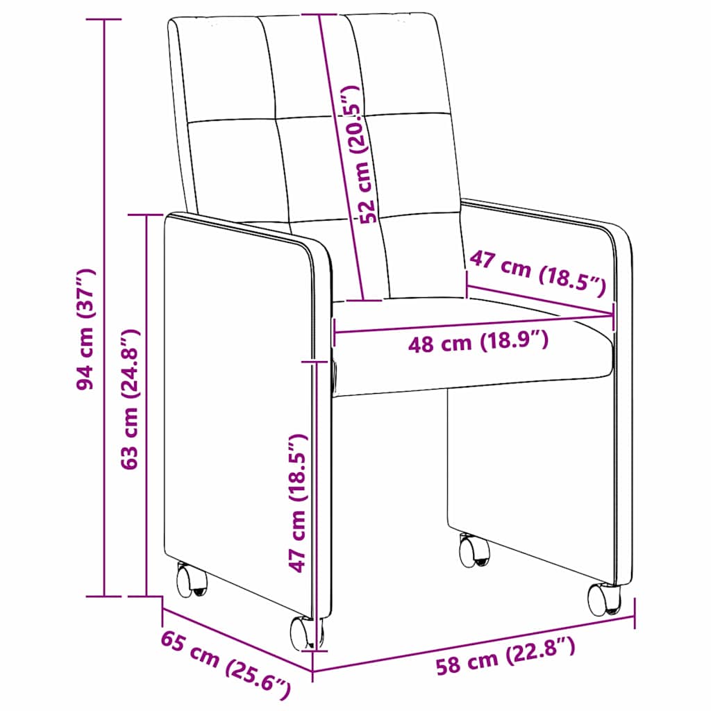 Sillas de Comedor con Ruedas 2 pcs Azul 58 x 65 x 94 cm tela