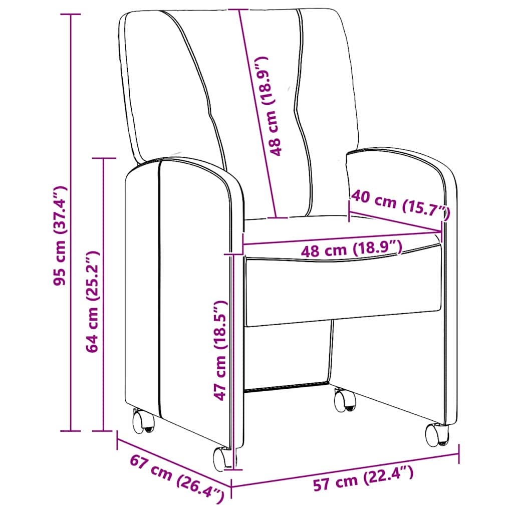 Sillas de Comedor con Ruedas 2 pcs Gris 57 x 67 x 95 cm
