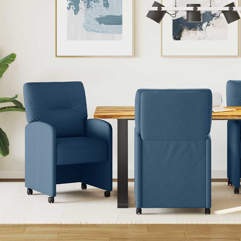 Dining Chairs with Wheels 2 pcs Blue 57 x 67 x 95 cm fabric