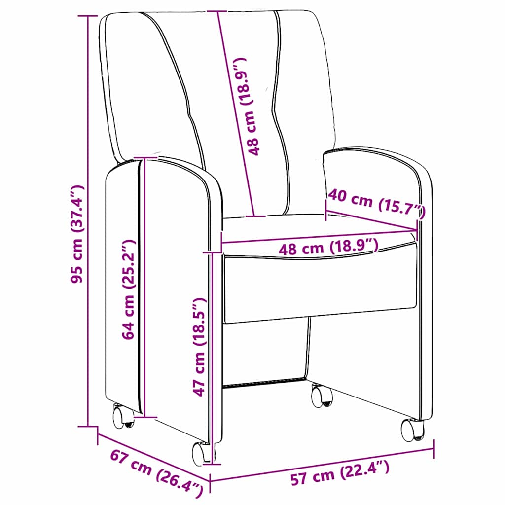 Sillas de Comedor con Ruedas 2 pcs Azul 57 x 67 x 95 cm tela