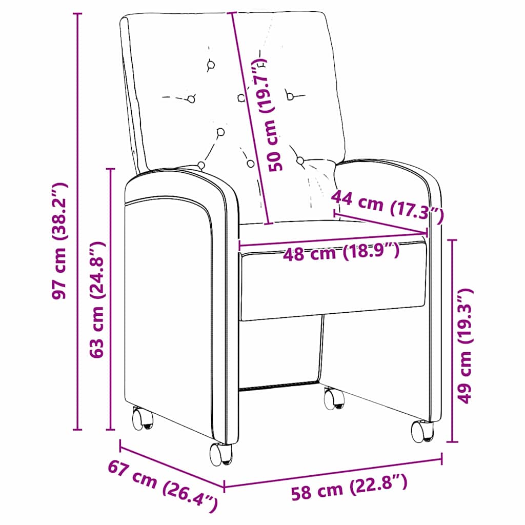 Sillas de Comedor con Ruedas 2 pcs Gris 58 x 67 x 97 cm