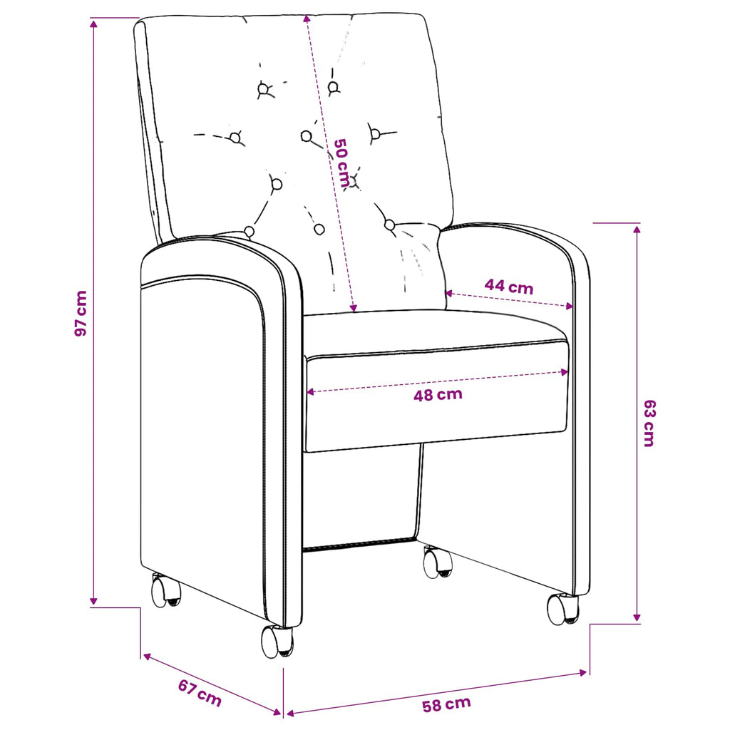 Sillas de Comedor con Ruedas 2 pcs Gris claro 58 x 67 x 97 cm