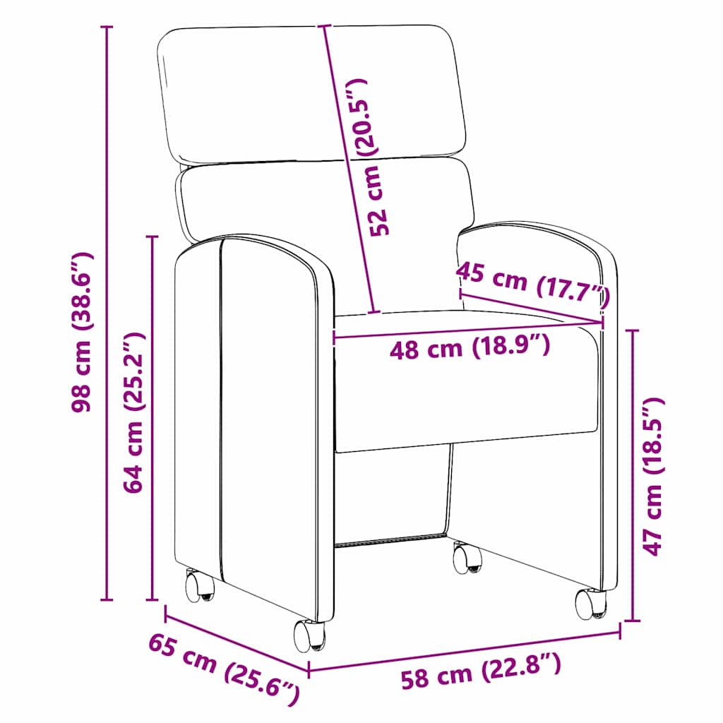 Sillas de Comedor con Ruedas 2 pcs Amarillo 58 x 65 x 98 cm