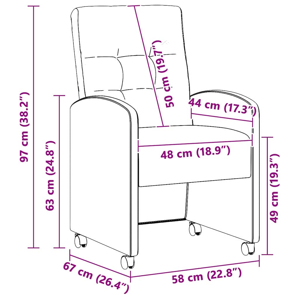Sillas de Comedor con Ruedas 2 pcs Gris 58 x 67 x 97 cm