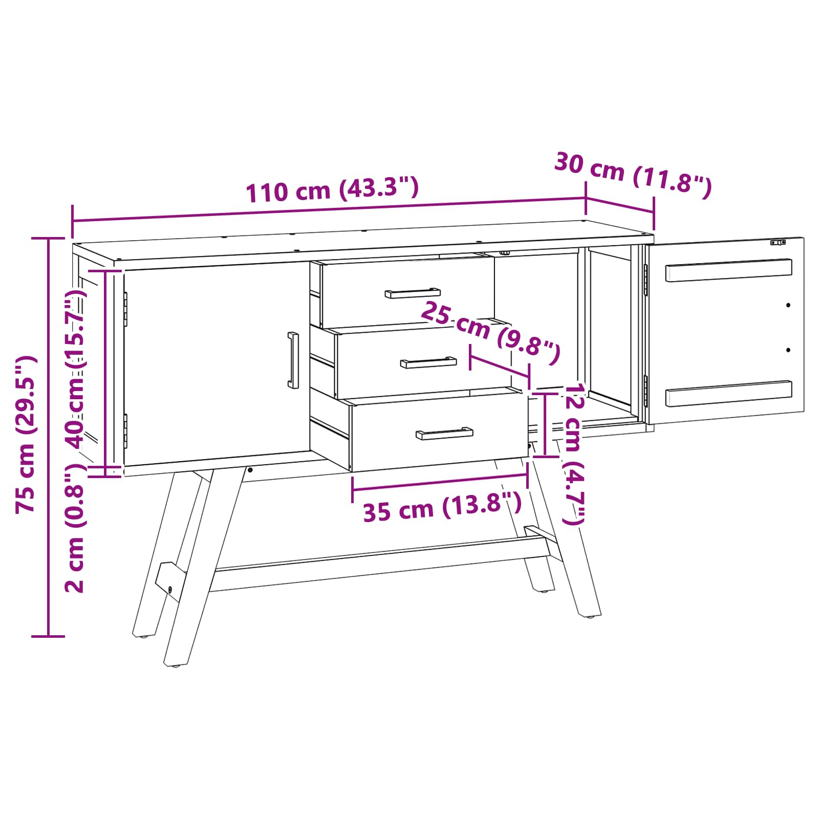 Soporte de TV Natural 110 x 30 x 75 cm Madera de teca maciza