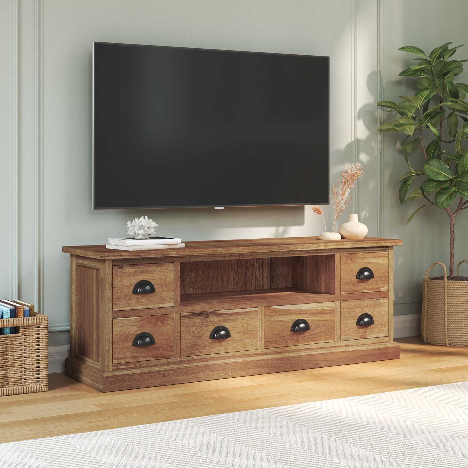 Soporte de TV Natural 110 x 30 x 40 cm Madera de teca maciza