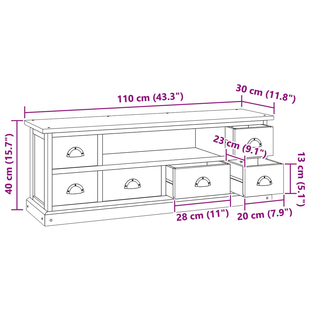 Soporte de TV Natural 110 x 30 x 40 cm Madera de teca maciza