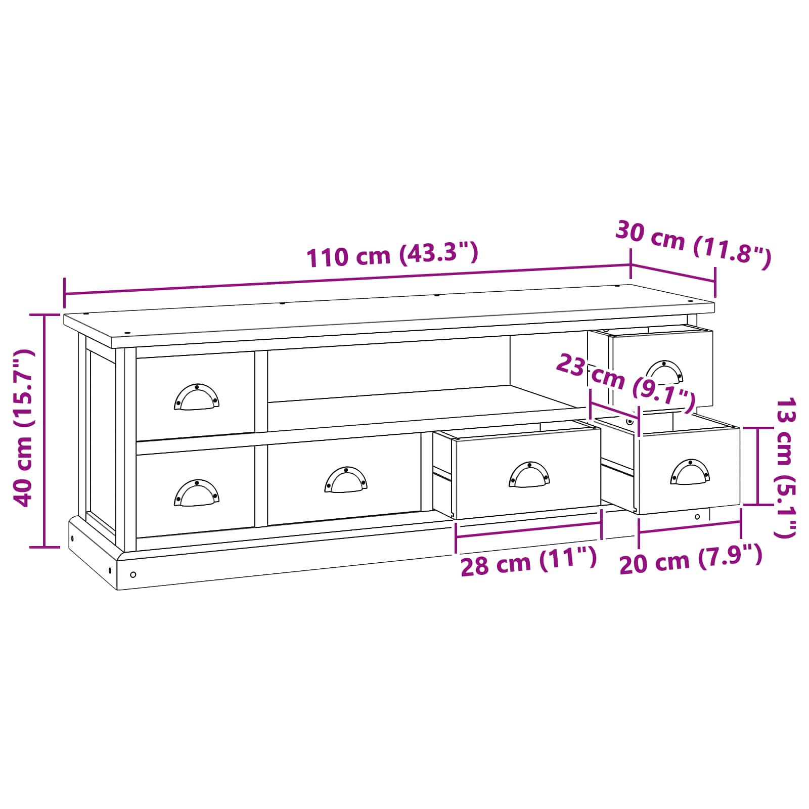 Soporte de TV Natural 110 x 30 x 40 cm Madera de teca maciza