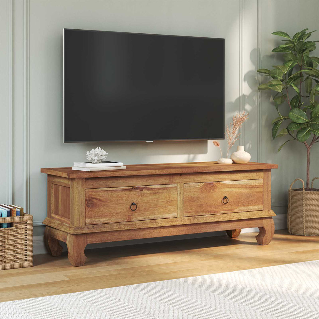Soporte de TV Natural 110 x 35 x 40 cm Madera de teca maciza