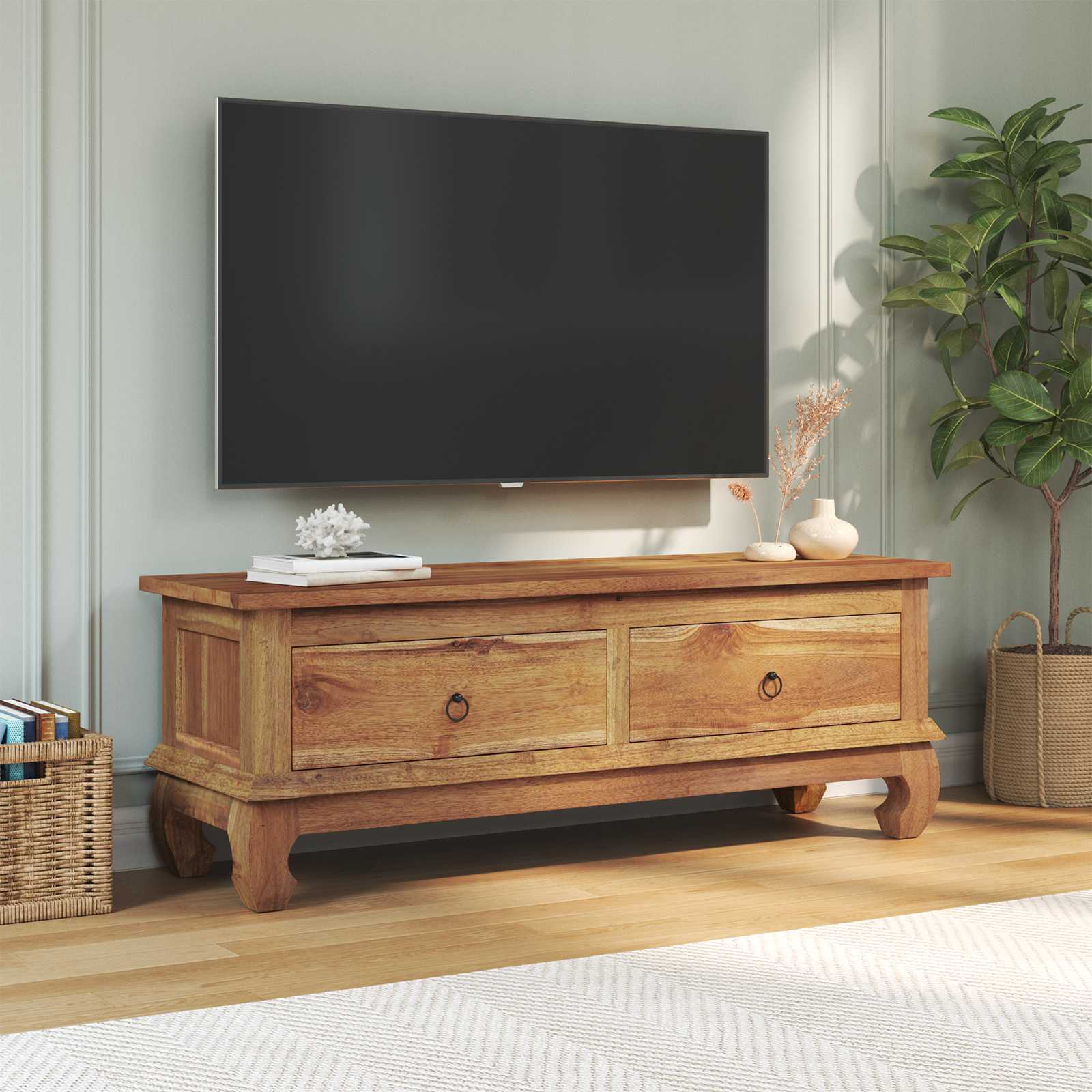 Soporte de TV Natural 110 x 35 x 40 cm Madera de teca maciza