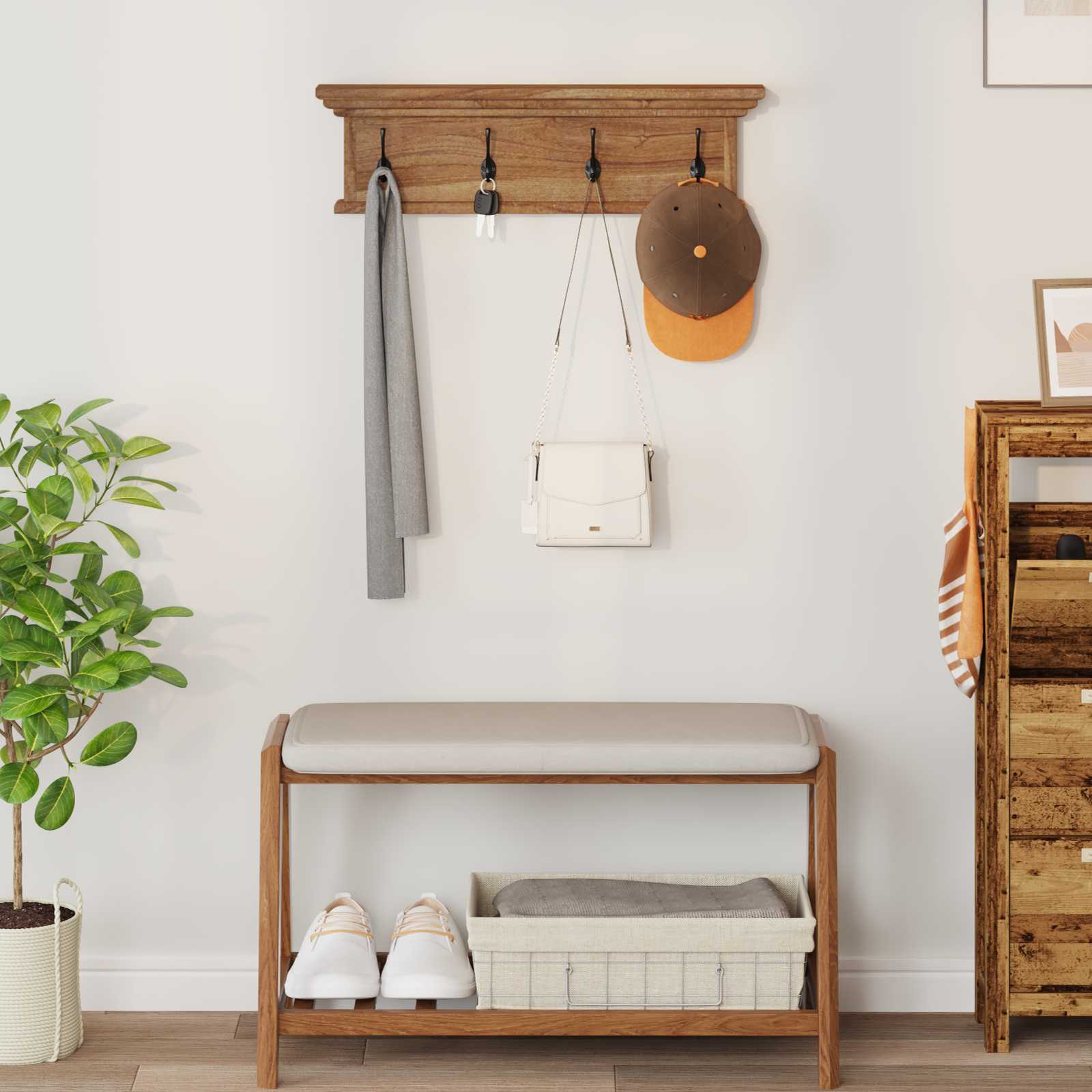 Perchero montado en pared Natural 70 x 10 x 20 cm