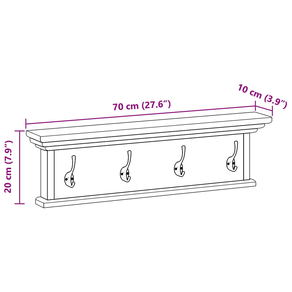 Perchero montado en pared Natural 70 x 10 x 20 cm