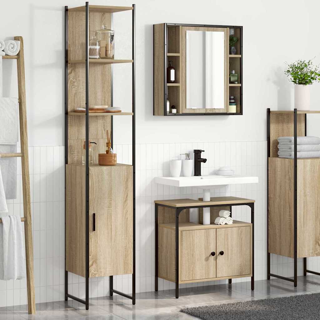 Juego de muebles de baño 3 pcs Roble Negro Madera contrachapada