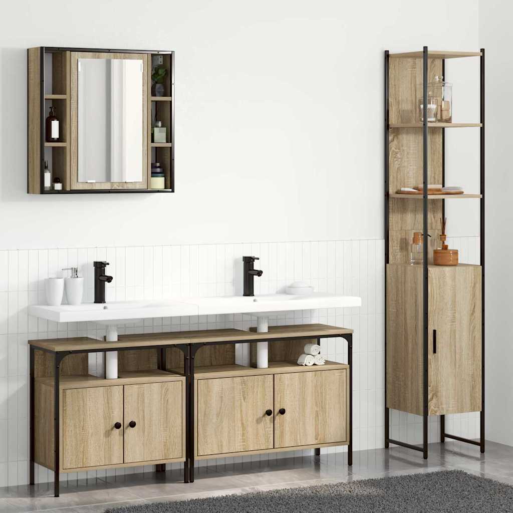 Juego de muebles de baño con estante 4 pcs Roble Sonoma