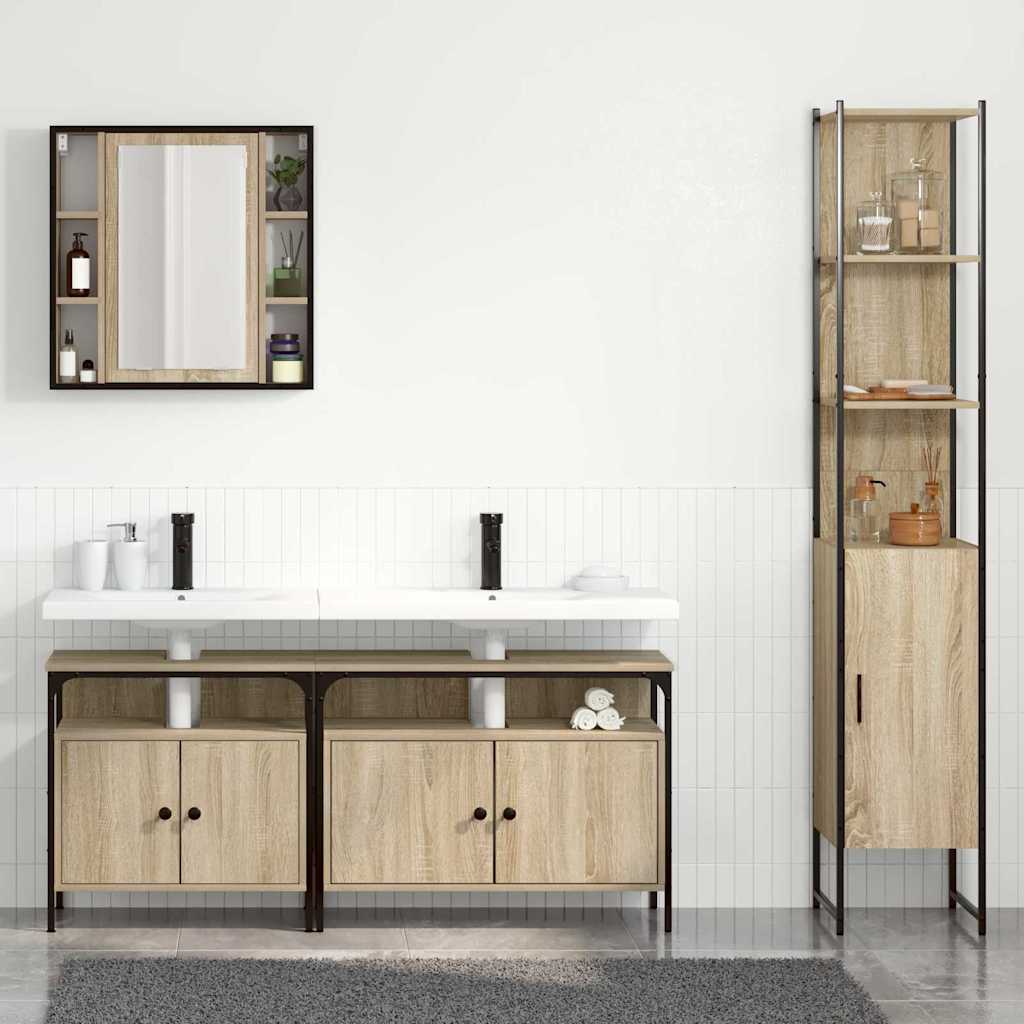 Juego de muebles de baño con estante 4 pcs Roble Sonoma