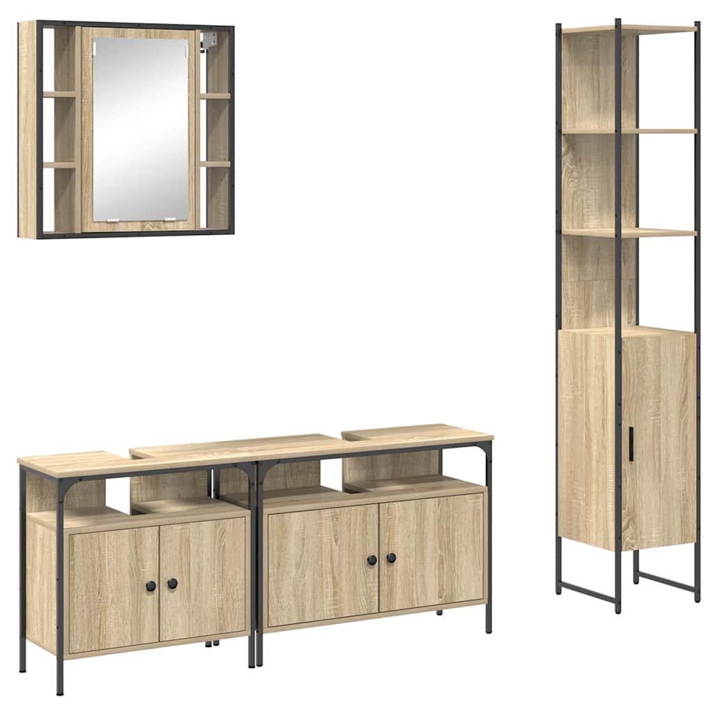 Juego de muebles de baño con estante 4 pcs Roble Sonoma