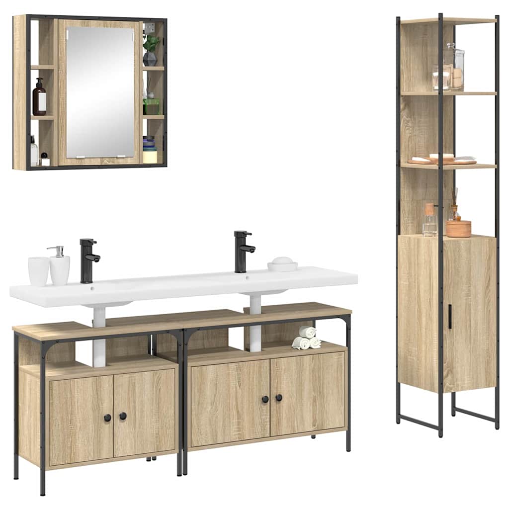 Juego de muebles de baño con estante 4 pcs Roble Sonoma