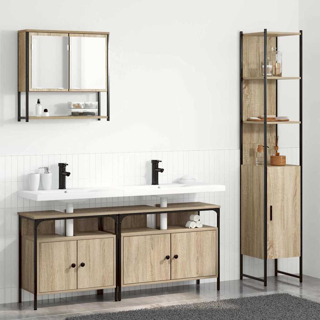 Juego de muebles de baño con estante 4 pcs Roble Sonoma