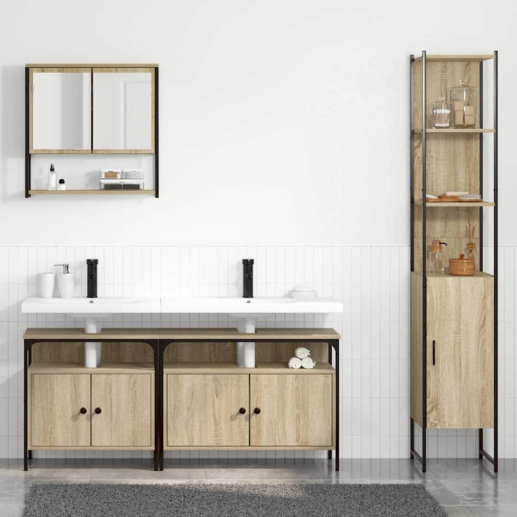 Juego de muebles de baño con estante 4 pcs Roble Sonoma