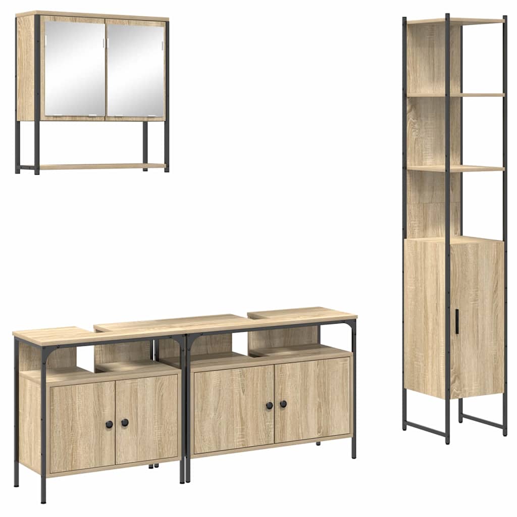 Juego de muebles de baño con estante 4 pcs Roble Sonoma