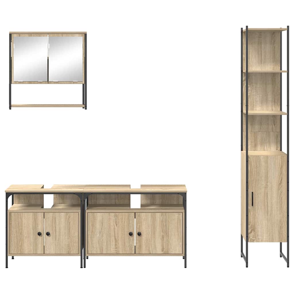 Juego de muebles de baño con estante 4 pcs Roble Sonoma