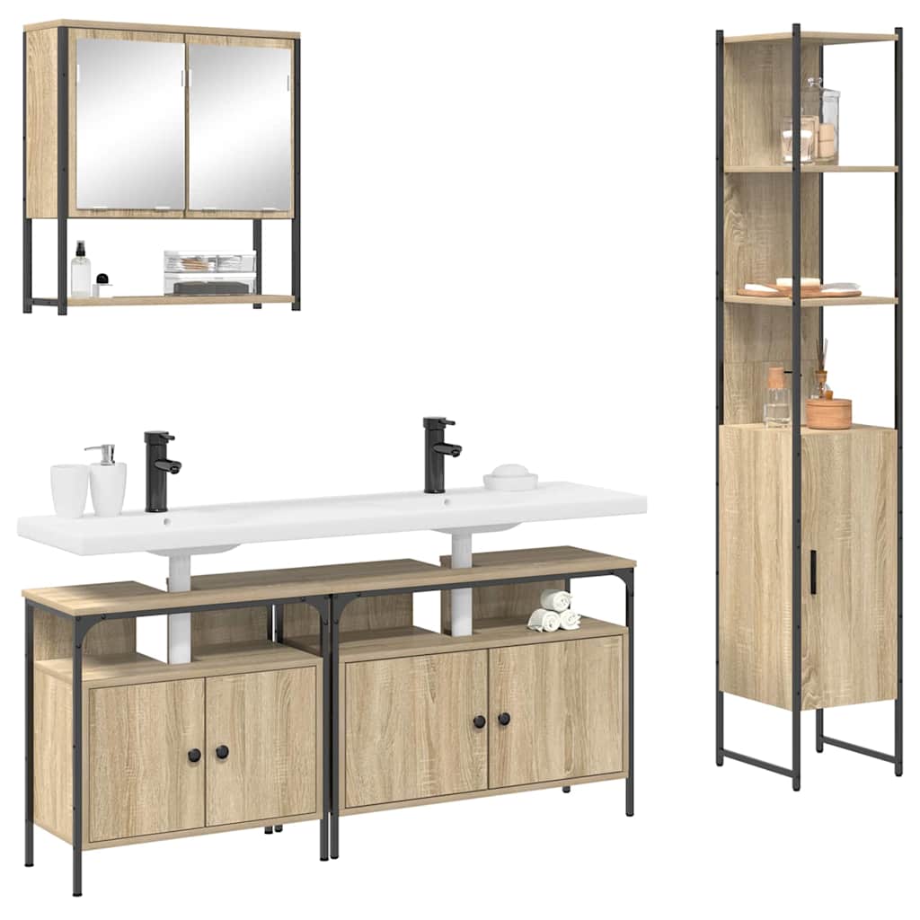 Juego de muebles de baño con estante 4 pcs Roble Sonoma