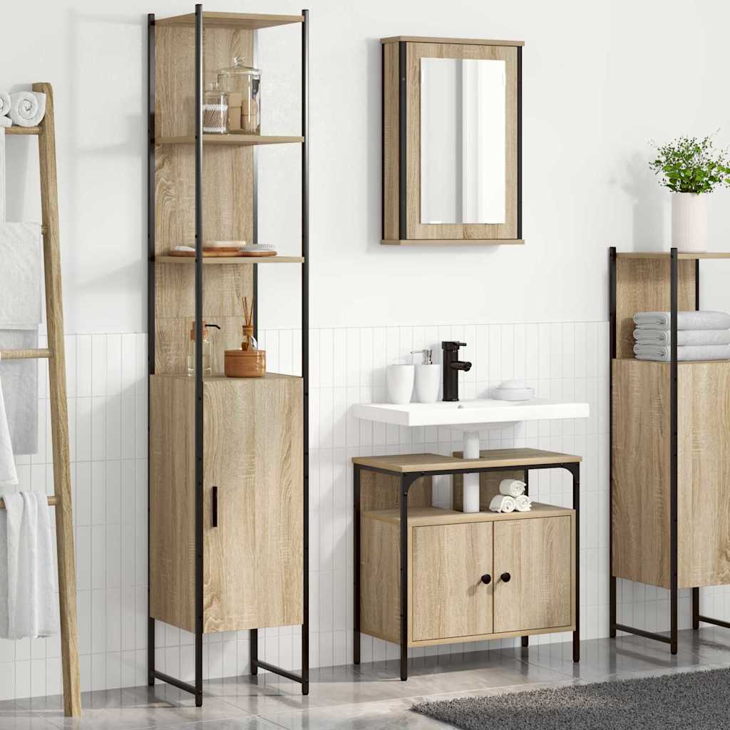 Juego de muebles de baño con estante 3 pcs Roble artesanal