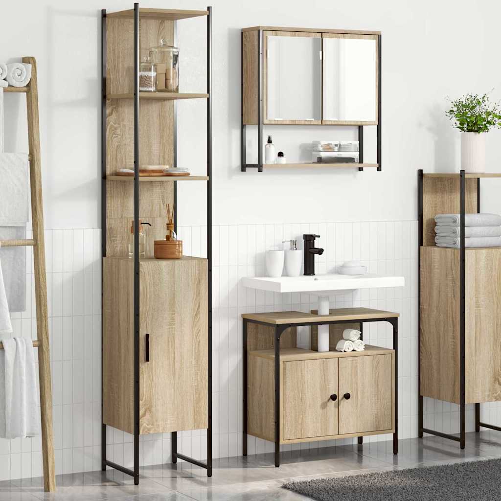 Conjunto de móveis de casa de banho 3 pcs Carvalho Preto Madeira compensada