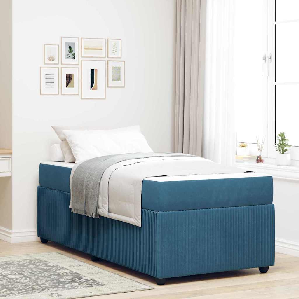 Bed frame with mattress Blue 100 x 200 cm fabric