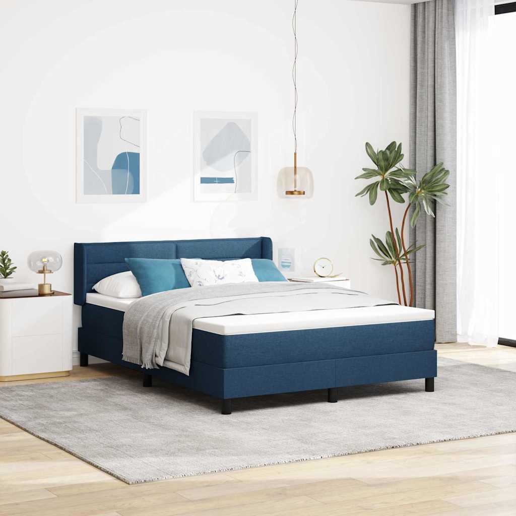 Cama tipo Box Spring con cabecera Azul Oscuro 200 x 160 cm tela