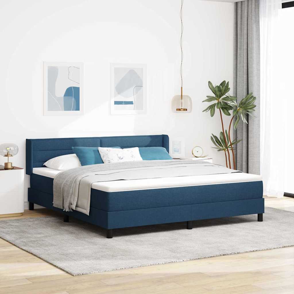 Cama Box Spring com cabeceira Azul Escuro 200 x 160 cm tecido