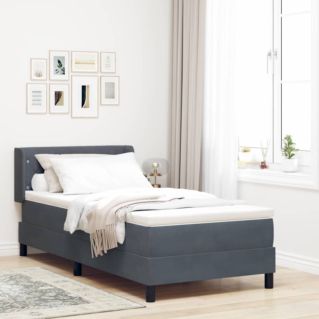 Black Velvet Box Spring Bed with Headboard 190 x 140 cm