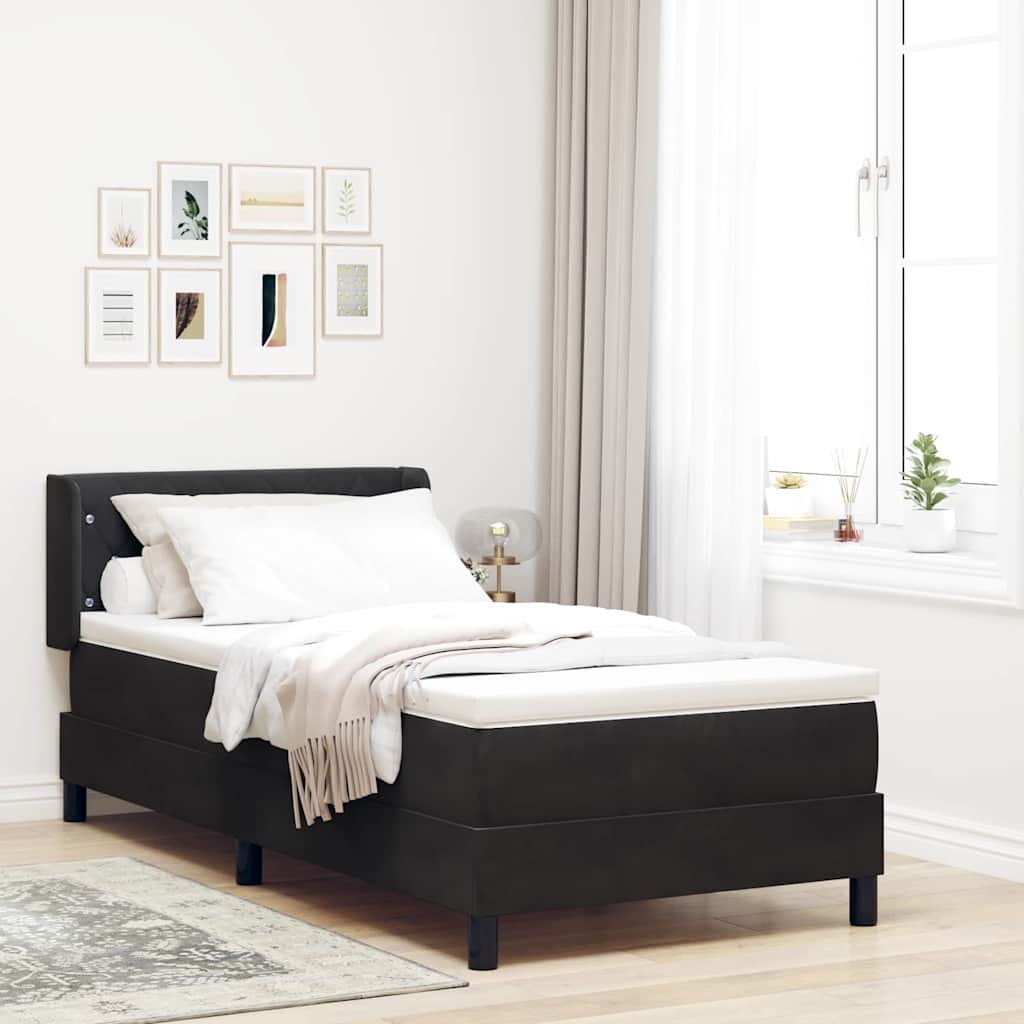 Black Velvet Box Spring Bed with Headboard 190 x 140 cm