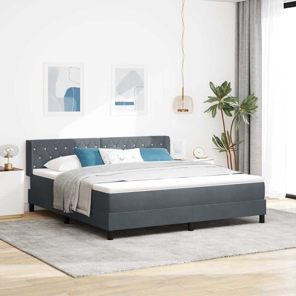 Black Velvet Box Spring Bed with Headboard 190 x 140 cm