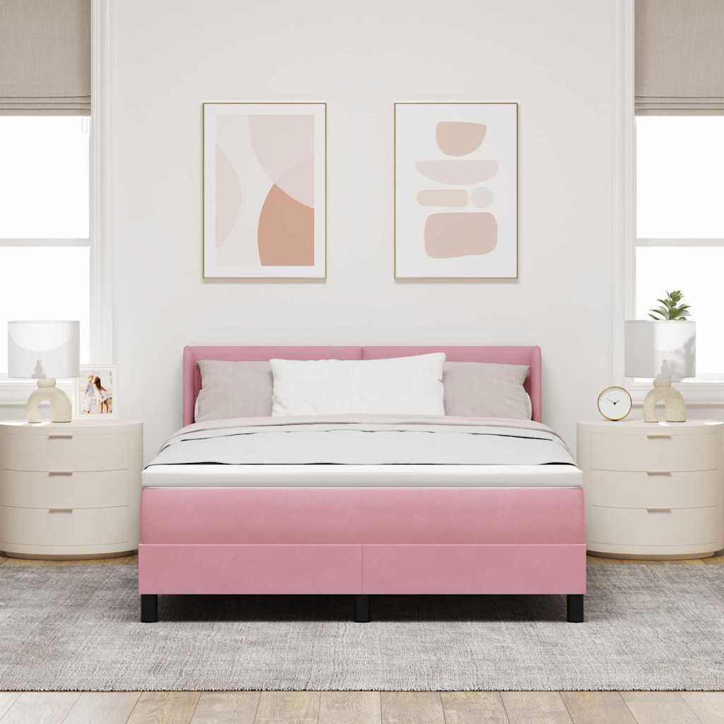 Black Velvet Box Spring Bed with Headboard 190 x 140 cm