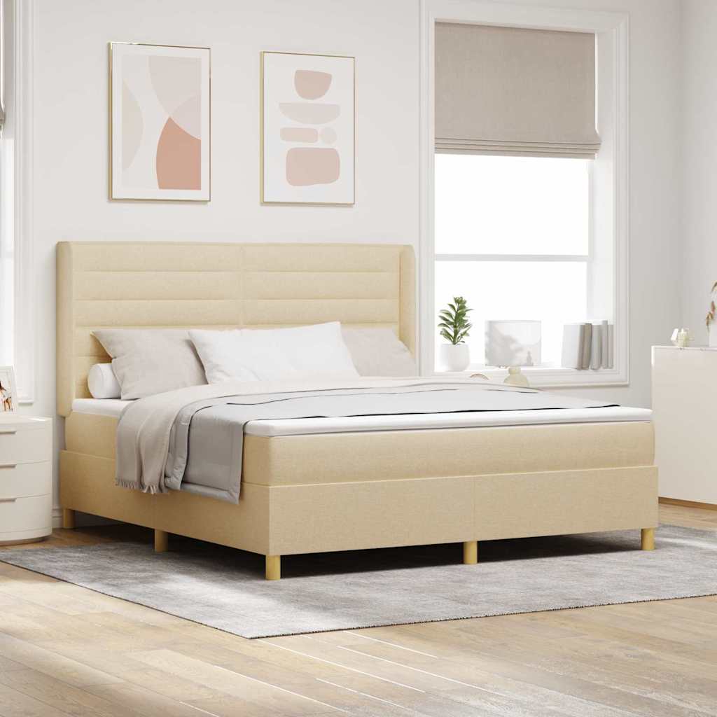 Cama Box Spring com cabeceira Creme 80 x 200 cm tecido