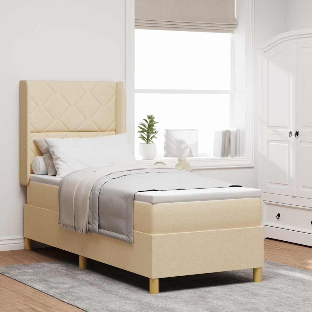 Cama Box Spring com cabeceira Creme 80 x 200 cm tecido