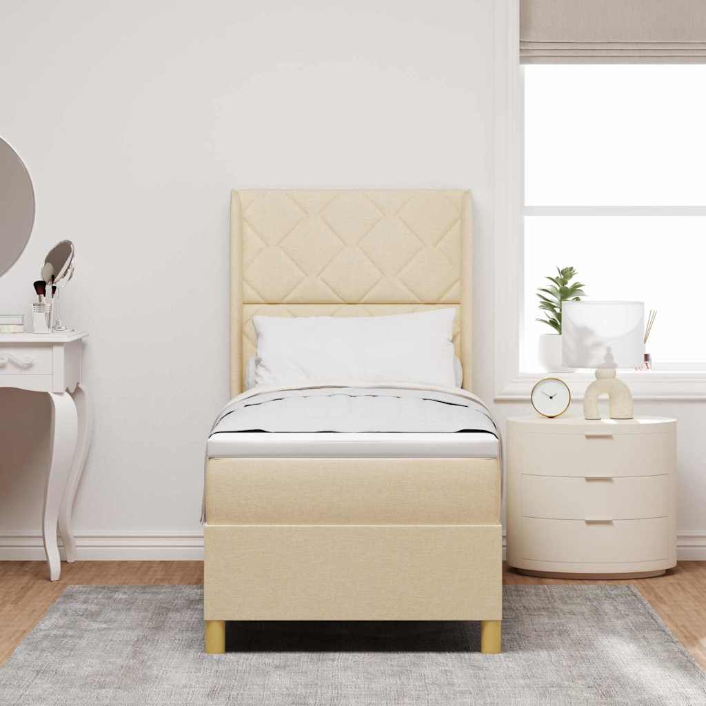 Cama tipo Box Spring con cabecera Crema 80 x 200 cm tela