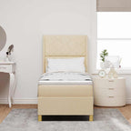 Cama tipo Box Spring con cabecera Crema 80 x 200 cm tela