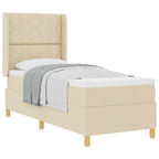 Cama tipo Box Spring con cabecera Crema 80 x 200 cm tela